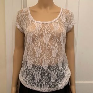 White All Lace Short Sleeve Scoop Neck Top